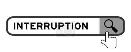 Illustration for Search banner in word interruption with hand over magnifier icon on white background - Royalty Free Image