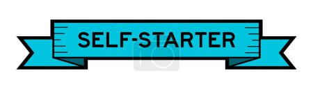 Ribbon label banner with word self starter in blue color on white background