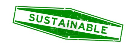 Sello de sello de goma hexágono de palabra verde grunge sostenible sobre fondo blanco