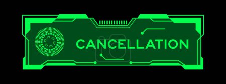 Color verde del banner futurista hud que tiene cancelación de palabras en la pantalla de la interfaz de usuario en fondo negro