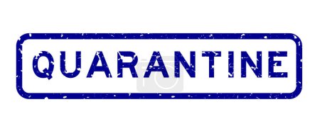Grunge blue quarantine word square rubber seal stamp on white background