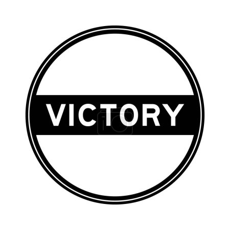 Black color round seal sticker in word victory on white background