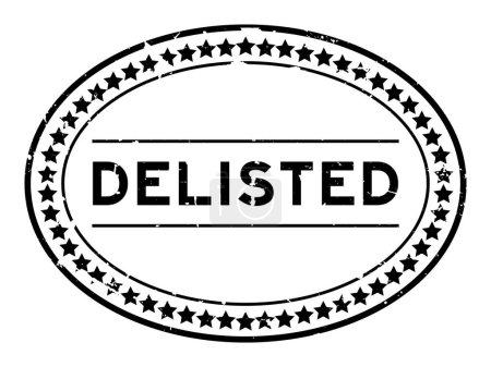 Grunge black delisted word oval rubber seal stamp auf weißem Hintergrund