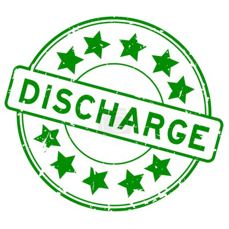 Illustration for Grunge green discharge word with star icon round rubber seal stamp on white background - Royalty Free Image