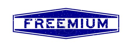 Grunge blue freemium word hexagon rubber seal stamp on white background
