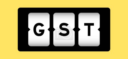 Couleur noire dans le mot GST (Abréviation de la taxe sur les produits et services) sur la bannière de fente avec fond de couleur jaune