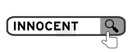 Banner de búsqueda en la palabra inocente con la mano sobre el icono de lupa sobre fondo blanco