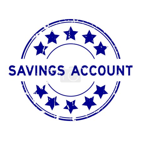 Grunge blue saving account word with star icon round rubber seal stamp on white background