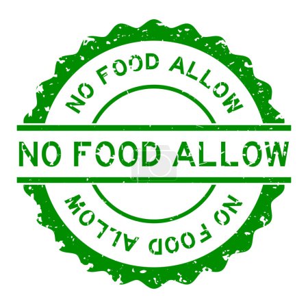 Grunge green no food permitir sello de goma redonda palabra sobre fondo blanco
