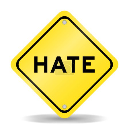 Yellow color transportation sign with word hate on white background