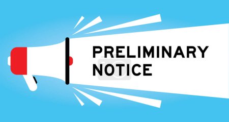 Color megaphone icon with word preliminary notice in white banner on blue background