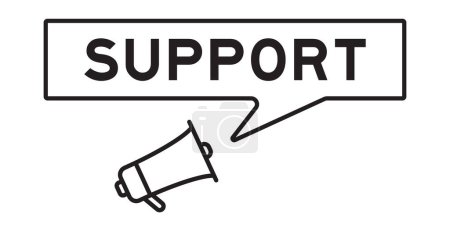 Megaphone icon with speech bubble in word support on white background