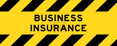 Yellow and black color with line striped label banner with word business insurance