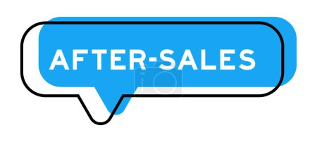 Speech banner and blue shade with word after sales on white background