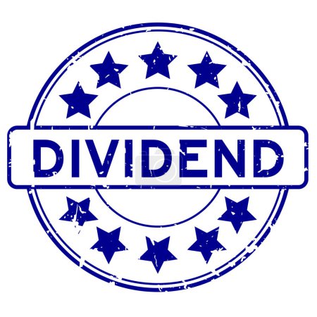 Grunge blue dividend word round rubber seal stamp on white background