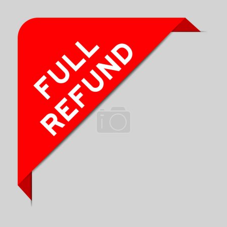 Red color of corner label banner with word full refund on gray background
