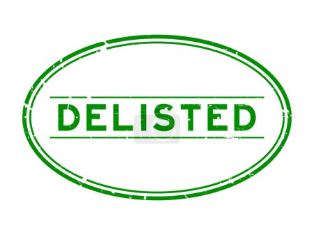 Grunge green delisted word oval rubber seal stamp auf weißem Hintergrund