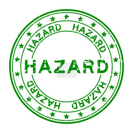 Grunge Green Hazard Wort rund Gummidichtung Stempel auf weißem Hintergrund