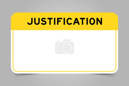 Téléchargez les illustrations : Bannière d'étiquette qui ont le titre jaune avec la justification de mot et l'espace de copie blanc, sur fond gris - en licence libre de droit