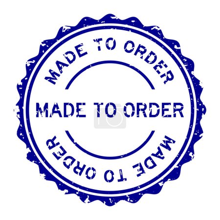 Ilustración de Grunge azul hecho a la orden sello de goma redonda palabra sobre fondo blanco - Imagen libre de derechos