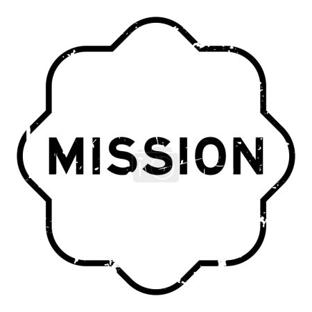 Grunge schwarzes Missionswort Gummidichtungsstempel auf weißem Hintergrund