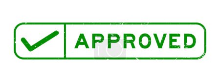 Grunge green approved word with right check mark icon square rubber seal stamp on white background