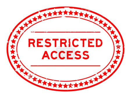 Grunge rotes Wort mit Zugangsbeschränkung, ovale Siegelmarke auf weißem Hintergrund