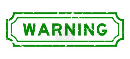 Grunge green warning word rubber seal stamp on white background