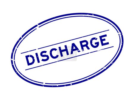 Illustration for Grunge blue discharge word oval rubber stamp in white background - Royalty Free Image