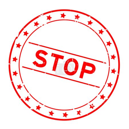 Téléchargez les illustrations : Grunge mot d'arrêt rouge rond tampon d'étanchéité en caoutchouc sur fond blanc - en licence libre de droit