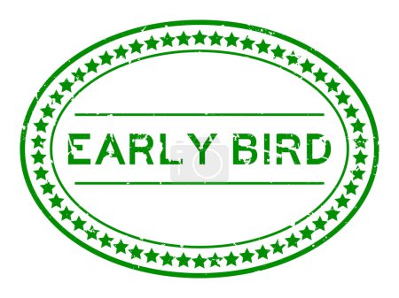 Grunge green early bird word oval Gummidichtung Stempel auf weißem Hintergrund
