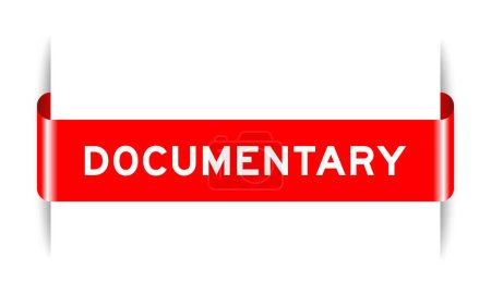 Red color inserted label banner with word documentary on white background