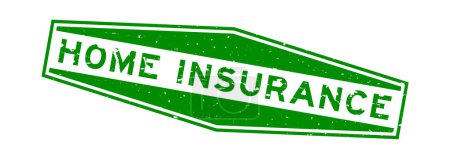 Grunge green home insurance word hexagon rubber seal stamp on white background