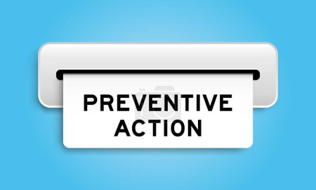 Ilustración de Banner de cupón blanco con la palabra acción preventiva de la máquina sobre fondo de color azul - Imagen libre de derechos