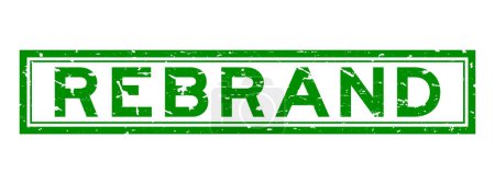 Grunge green rebrand word square rubber seal stamp on white background