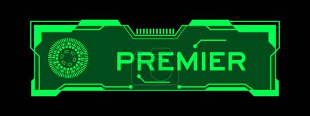 Color verde del banner futurista hud que tiene palabra premier en la pantalla de la interfaz de usuario en fondo negro