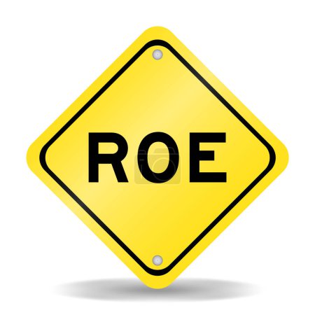 Yellow color transportation sign with word ROE (Abbreviation of Return on equity) on white background
