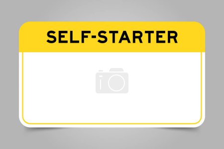 Etikettenbanner mit gelber Überschrift mit Word-Self-Starter und weißem Kopierraum auf grauem Hintergrund