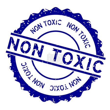 Grunge blue non toxic word round rubber seal stamp on white background