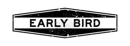 Grunge schwarzes Early-Bird-Wort Sechseck-Gummidichtungsstempel auf weißem Hintergrund
