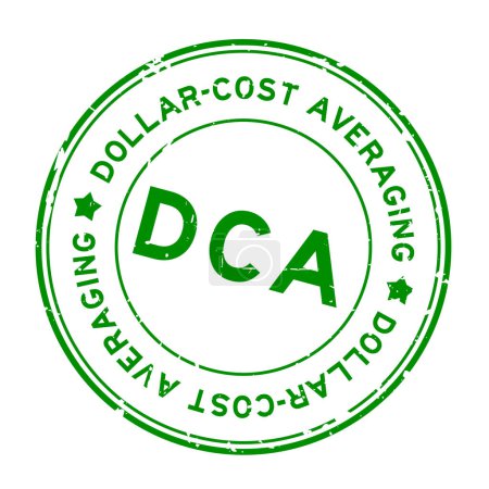Grunge verde DCA Dólar-costo promedio palabra sello de goma redonda sello sobre fondo blanco