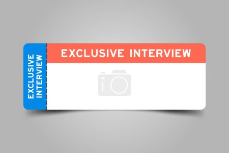 Illustration for Blue and orange color ticket with word exclusive interview and white copy space - Royalty Free Image