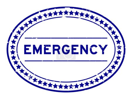Téléchargez les illustrations : Grunge blue emergency word oval rubber seal stamp on white background - en licence libre de droit