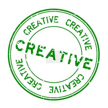 Grunge green creative word round rubber seal stamp on white background