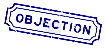 Grunge blue objection palabra sello de goma sello sobre fondo blanco
