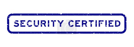 Grunge bleu sécurité certifié mot carré cachet en caoutchouc sur fond blanc