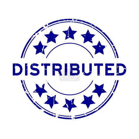 Ilustración de Grunge palabra distribuida azul sello de goma redonda sobre fondo blanco - Imagen libre de derechos