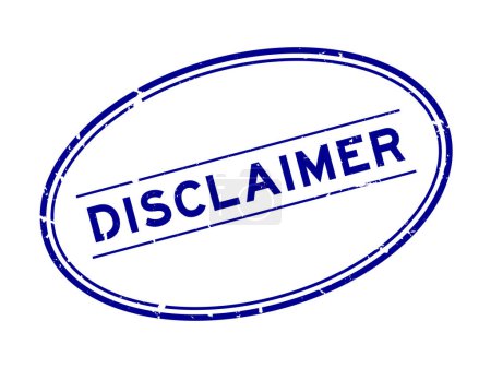 Grunge blue disclaimer word oval rubber stamp in white background