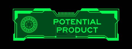 Color verde del banner futurista hud que tiene producto potencial de palabra en la pantalla de la interfaz de usuario en fondo negro