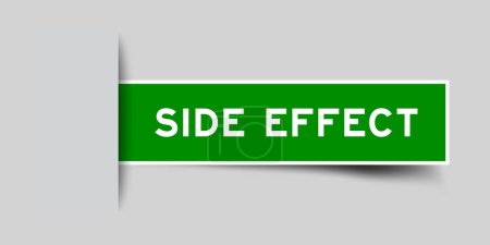 Ilustración de Etiqueta engomada de etiqueta cuadrada de color verde con efecto secundario de palabra que se inserta en fondo gris - Imagen libre de derechos